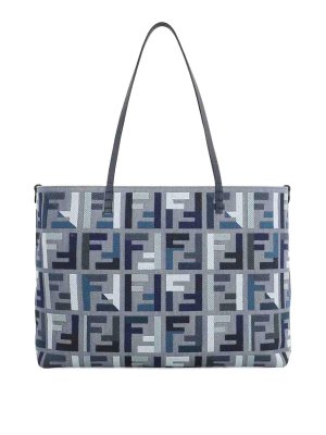 FENDI: totes bags - Roll Large Canvas Shopper With Ff Embroidery