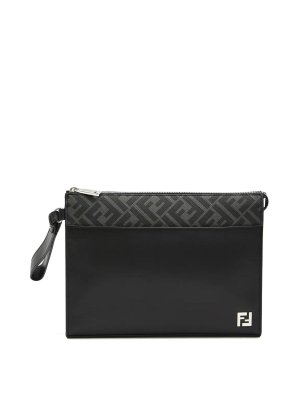 FENDI: clutches - Leather And Canvas Ff Squared Clutch