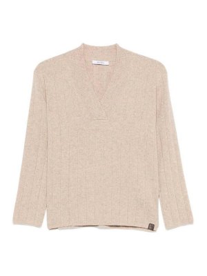 Max Mara: Strickpullover mit Rundhalsausschnitt - Rundhalspullover - Beige