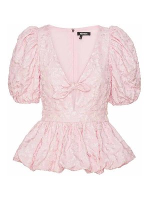 ROTATE Birger Christensen: Tops & Tank tops - Jacquard Puff Sleeve Top