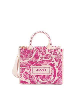 VERSACE: totes bags - Small Tote Rafia `Barocco` And Calf Leather