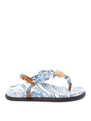 VERSACE: sandals - Fabric And Calf Leather Sandals