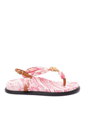 VERSACE: sandals - Fabric And Calf Leather Sandals