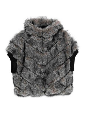 BETTA CORRADI: Fur & Shearling Coats - Grey Chevron-Patterned Faux Fur Coat