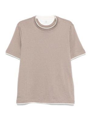 BRUNELLO CUCINELLI: t-shirts - Beige Cotton T-Shirt With Contrast Trims