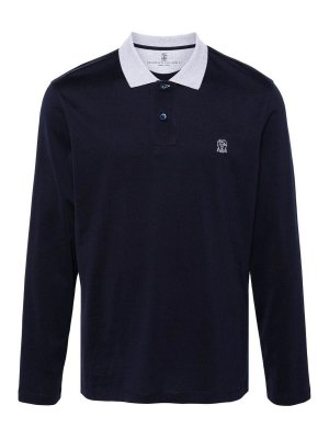 BRUNELLO CUCINELLI: polo shirts - Embroidery Logo Long Sleeve Polo Shirt Navy