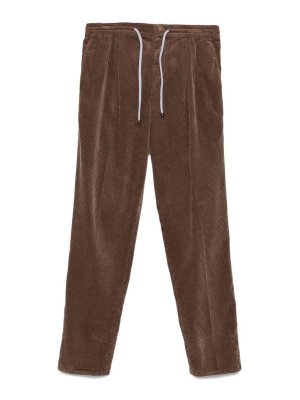 BRUNELLO CUCINELLI: casual trousers - Brown Ribbed Drawstring Trousers