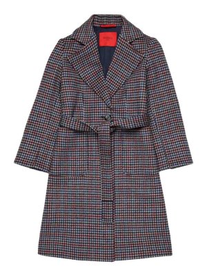 MAX&CO.: knee length coats - Checked Wool Coat With Belt
