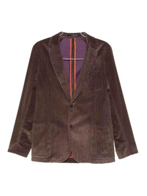 PAUL SMITH: blazers - Brown Ribbed Cotton Single-Breasted Blazer