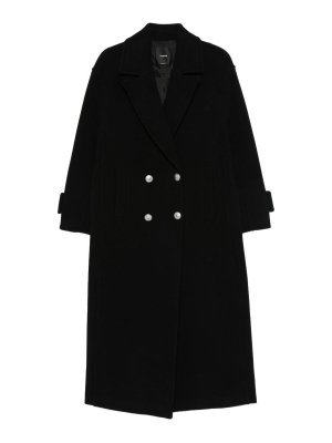 Pinko: knee length coats - Double-Breasted  Coat In Black Wool