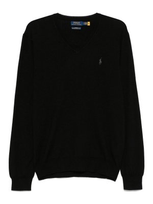 POLO RALPH LAUREN: Strickpullover mit V-Ausschnitt - V-Pullover - Schwarz
