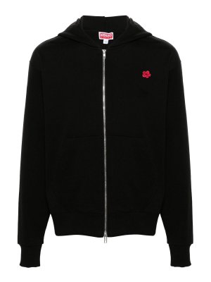 KENZO: Sweatshirts & Sweaters - Black Sweatshirt With Zip And Flower Printed