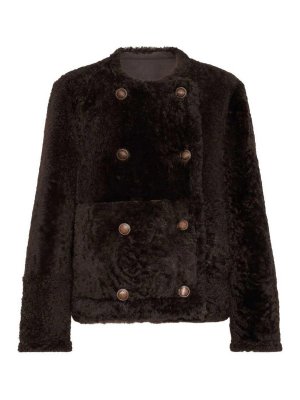 BRUNELLO CUCINELLI: knee length coats - Reversible Shearling Crop Pea Coat