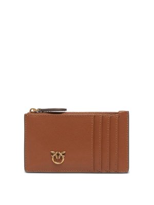 Pinko: wallets & purses - Airone Card Holder In Brown Leather