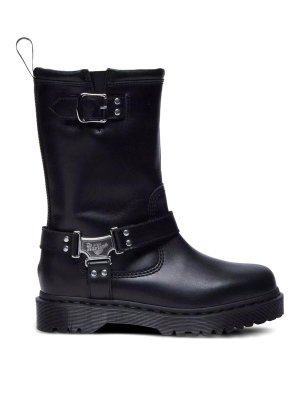 DR. MARTENS: boots - Anistone Hi Biker Boots In Black Calf Leather
