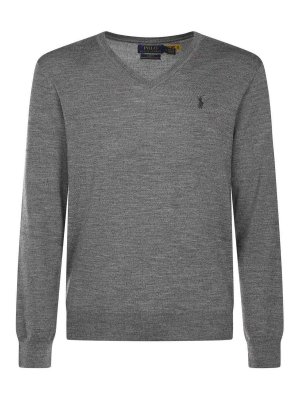 POLO RALPH LAUREN: Strickpullover mit V-Ausschnitt - V-Pullover - Grau