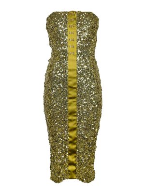 ELISABETTA FRANCHI: knee length dresses - Sequin Bustier Dress With Jewel Hooks
