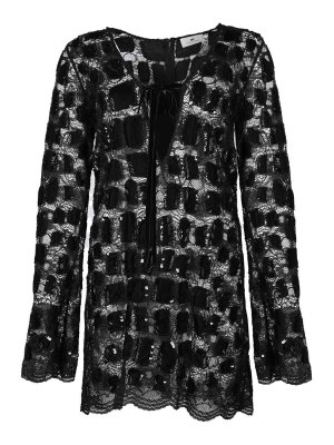 ELISABETTA FRANCHI: abiti al ginocchio - Vestito in tulle con ricamo di cocco