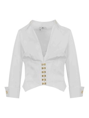 ELISABETTA FRANCHI: shirts - Stretch Cotton Shirt With Jewel Logo Hooks