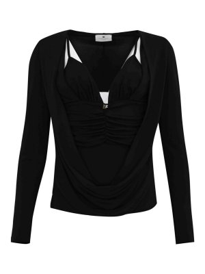 ELISABETTA FRANCHI: crew necks - Crepe Jersey Sweater With Jewel Logo