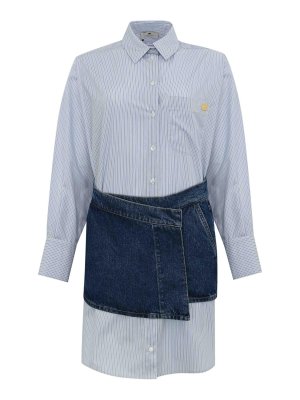 ELISABETTA FRANCHI: knee length dresses - Cotton Poplin And Denim Dress