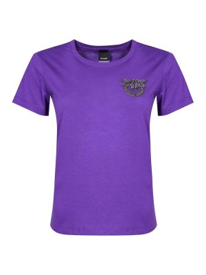 Pinko: t-shirts - Nambrone Cotton T-Shirt With Jewel Embroidery