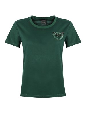 Pinko: t-shirts - Nambrone Cotton T-Shirt With Jewel Embroidery
