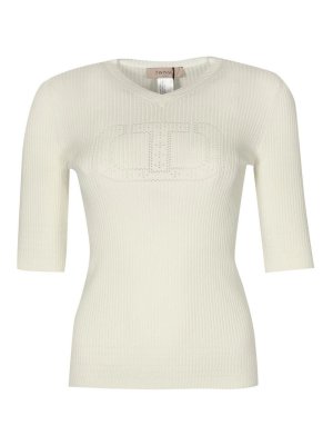 TWINSET: crew necks - Ribbed Sweater With Oval-T Logo