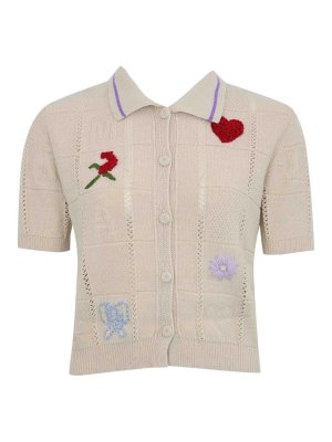 TWINSET: cardigans - Treeblend Wool Yarn Cardigan With Embroidery