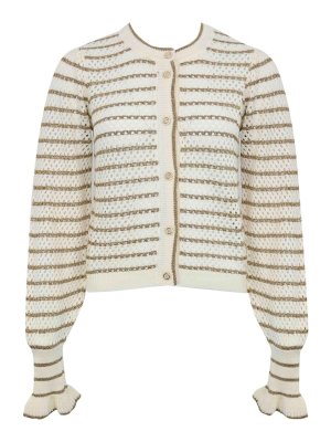 TWINSET: cardigans - Mesh Cardigan With Lurex Viscose Stripes
