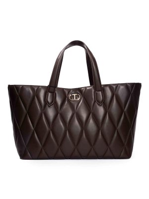 TWINSET: totes bags - Quilted Shopper Bag With Oval-T Logo