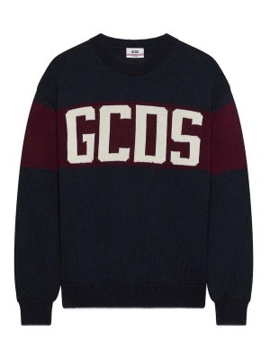 GCDS: Strickpullover mit Rundhalsausschnitt - Rundhalspullover - Blau