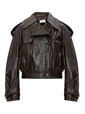 SPORTMAX: Lederjacken - Lederjacke - Braun