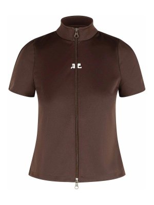 Courreges: t-shirts - Brown Polyester T-Shirt