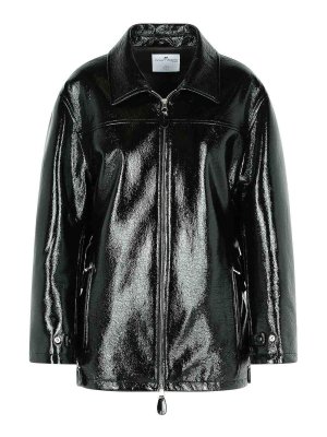 Courreges: leather jacket - Vinyl Black Cotton Blend Jacket