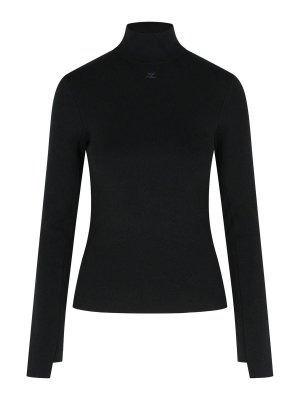 Courreges: Strickpullover mit Rundhalsausschnitt - Rundhalspullover - Schwarz