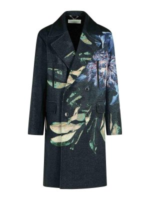 DRIES VAN NOTEN: long coats - Blue Cotton Blend Coat