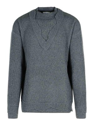 LANEUS: crew necks - Grey Wool Blend Sweater