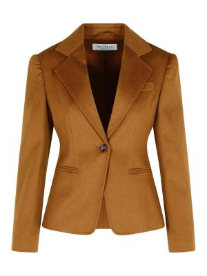 Max Mara: blazers - Glenn Short Jacket In Camel Leather Drap