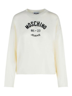 MOSCHINO JEANS: crew necks - Ivory Virgin Wool Sweater
