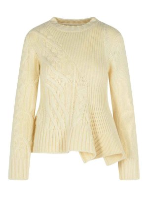 Sacai: maglia collo rotondo - Maglione di lana in avorio