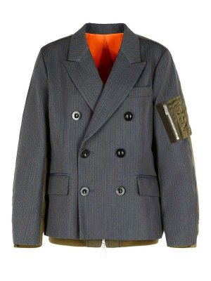 Sacai: blazers - Grey Wool Blend Jacket