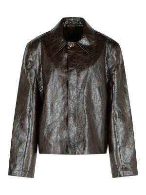 SÉFR: leather jacket - Keane Brown Polyester Jacket