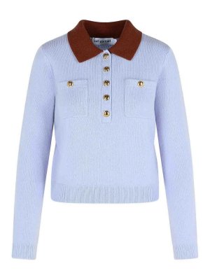 Self Portrait: crew necks - Blue Wool Blend Sweater