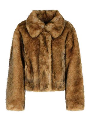 STAND STUDIO: Fur & Shearling Coats - Lena Brown Faux Fur Jacket