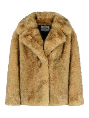 STAND STUDIO: Fur & Shearling Coats - Valentina Brown Faux Fur Jacket