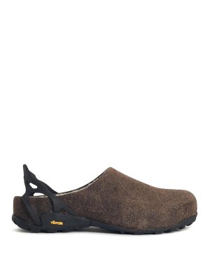 ROA: Loafers & Slippers - Fedaia Slippers In Mole Leather Blend Sherpa
