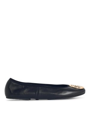 TORY BURCH: flat shoes - Minnie Black Leather Ballet Flats