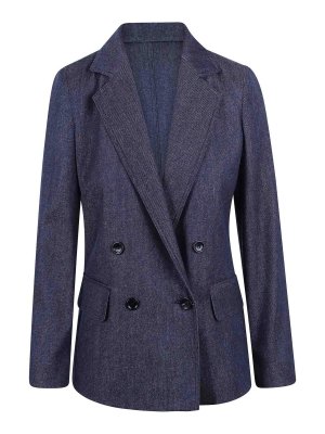 Max Mara: blazers - Blazer In Lana Effetto Denim Locarno