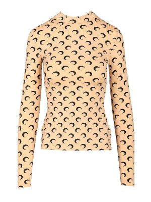 MARINE SERRE: Strickpullover mit Rundhalsausschnitt - Rundhalspullover - Beige